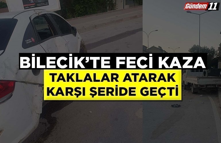 Otomobil taklalar atarak karşı şeride geçti