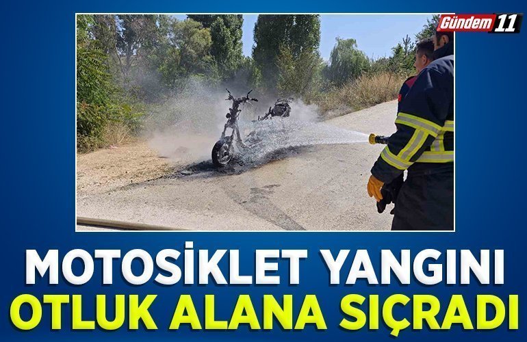 Motosiklet yangını otluk alana sıçradı