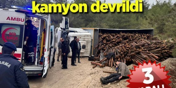 Bilecik’te devrilen tomruk yüklü kamyondaki 3 kişi yaralandı