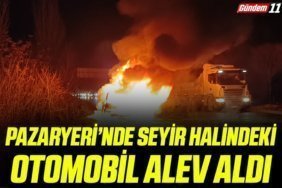 Pazaryeri Kavşağında Seyir Halindeki Otomobil Alev Aldı