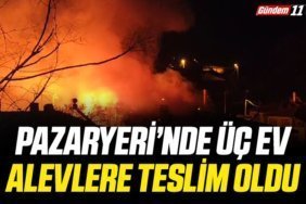 pazaryerinde üç ev alevlere teslim oldu
