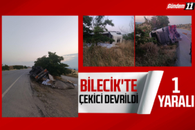 Bilecik'te çekici devrildi
